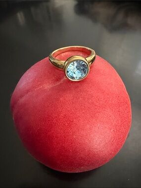 Touchstone Crystal Gold-Tone Ring with Light Blue Stone